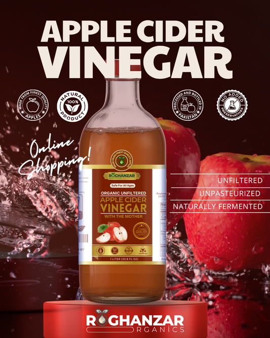 Roghanzar Organic Apple Cider Vinegar with the Mother – 1L | Raw, Unfiltered, Unpasteurized