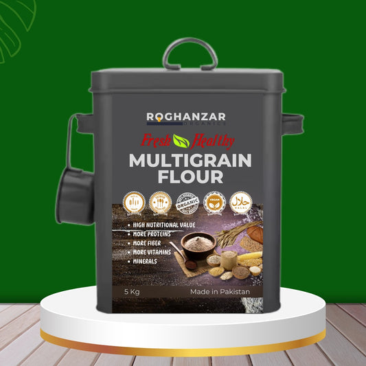 Roghanzar Organics Fresh & Healthy Multigrain Flour – 5kg | High-Protein, High-Fiber Superfood | Organic, Vegan & Halal