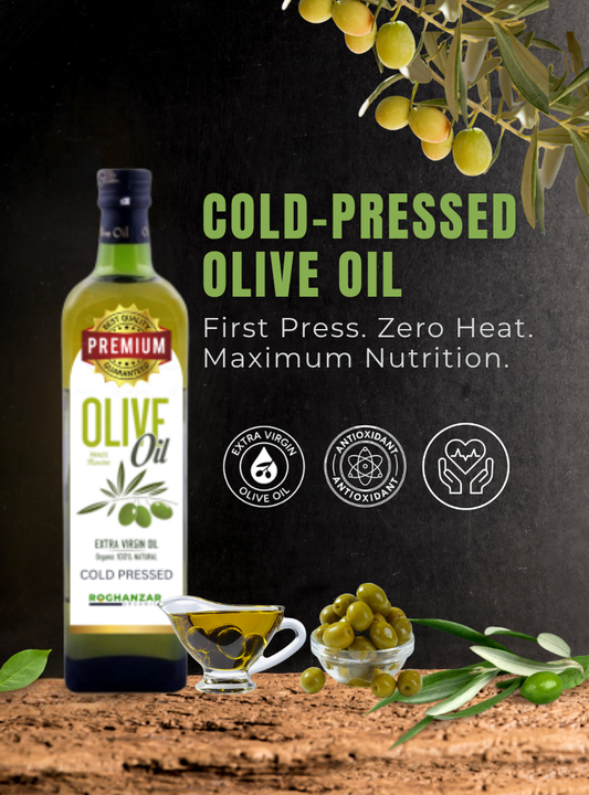 ROGHANZAR Extra Virgin Olive Oil – Cold Pressed & 100% Organic | Premium Quality (White Edition)